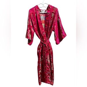 Fuchsia Kimono-Style Robe – Full Length, Satin Brocade, One Size